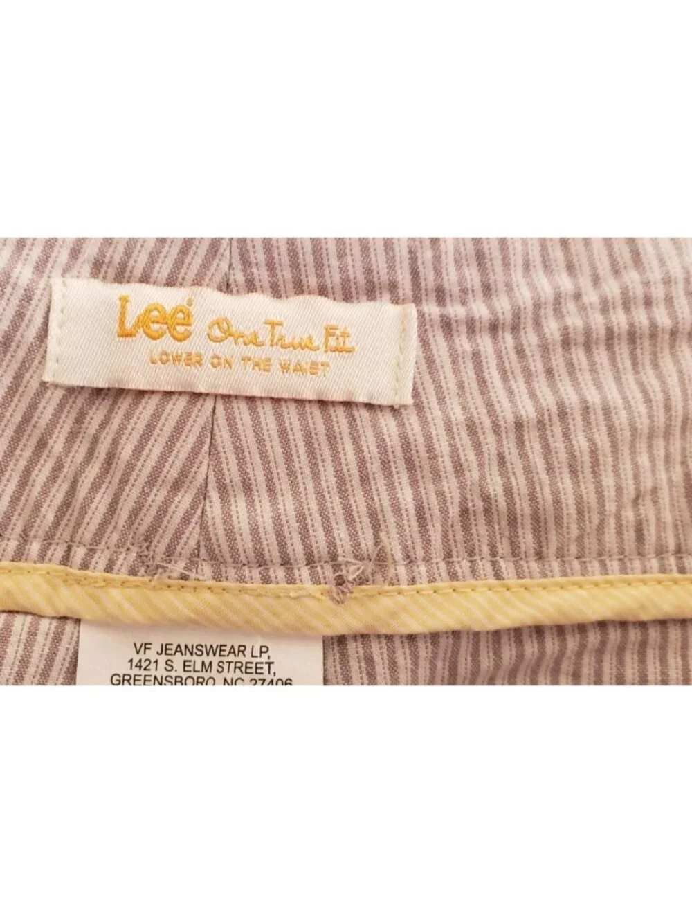 LEE ONE TRUE FIT BEIGE STRIPED BELOW WAIST PANTS JEANS SZ 14 MEDIUM - Picture 6 of 8